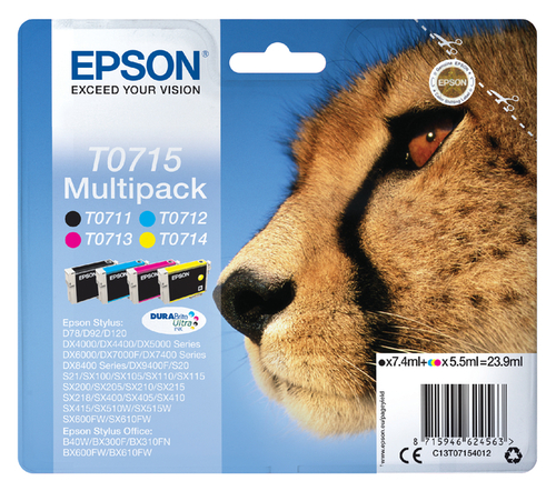 Inktcartridge Epson T0715 Zwart + 3 Kleuren