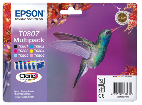 Inktcartridge Epson T0807 Zwart + 5 Kleuren