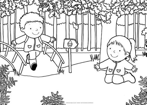 Kleurposter Luuk en Lotje. Het herfstbos