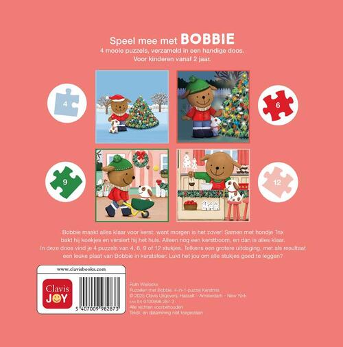 Puzzelen met Bobbie. 4-in-1-puzzel Kerstmis