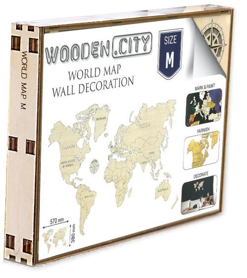 Wereld kaart in hout M