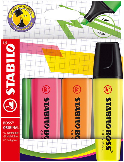 Actuator schuifelen shampoo Markeerstift Stabilo Boss Original 70/4 Assorti | Kantoorartikel | 635019 |  Bruna