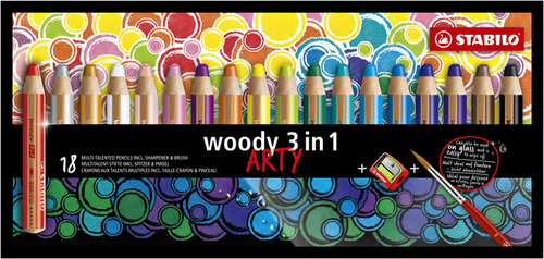 Kleurpotloden Stabilo Woody 880/18-1-20 Etui À 18 Kleuren Met Puntenslijper En Penseel