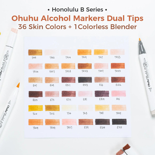 Ohuhu Honolulu B 36 Skin Tone kleuren Alcohol Art Markers Brush & Fine