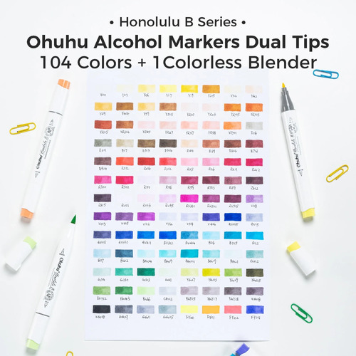 Ohuhu Honolulu B 104 kleuren Alcohol Art Markers Brush & Fine