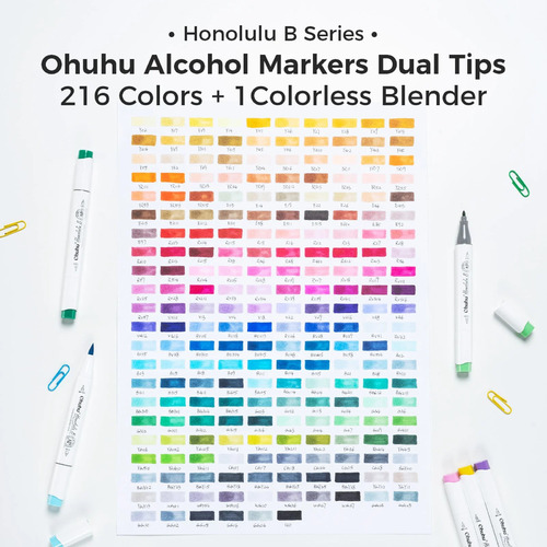 Ohuhu Honolulu B 216 kleuren Alcohol Art Markers Brush & Fine