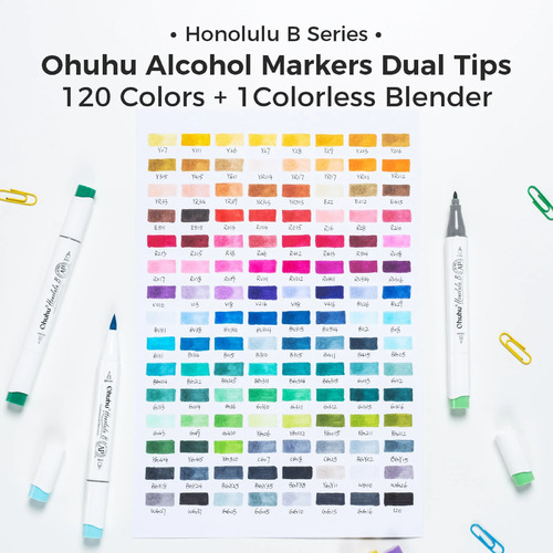 Ohuhu Honolulu B 120 kleuren Alcohol Art Markers Brush & Fine