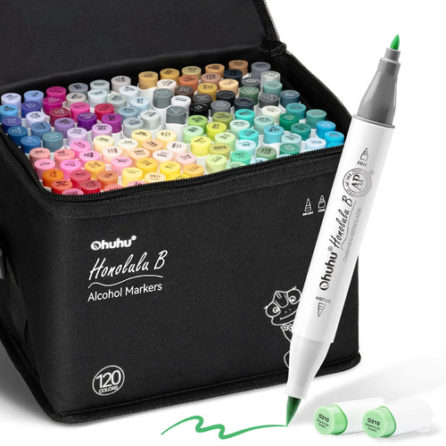 Ohuhu Honolulu B 120 kleuren Alcohol Art Markers Brush & Fine