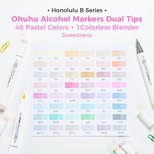 Ohuhu Honolulu B 48 kleuren Pastel Alcohol Art Markers Brush & Fine Sweetness