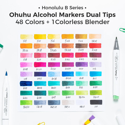 Ohuhu Honolulu B 48 kleuren Alcohol Art Markers Brush & Fine