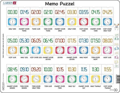 Larsen Puzzel Maxi Memopuzzel Leren Klokkijken- Traditionele En Digitale Klok (54 Stukjes) | | | Bruna