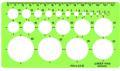 Cirkelsjabloon Linex 22 Cirkels Met Inktvoetjes 1-35MM Groen