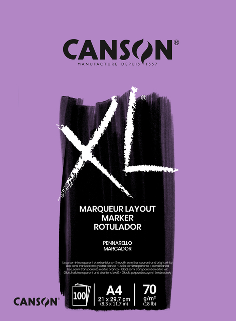 Markerpapier Canson XL Marker 100Vel 70GR A4 Extra Wit