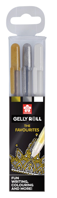 Gelpen Sakura Gelly Roll Favourites Set 3 Kleuren Goud-Zilver-Wit