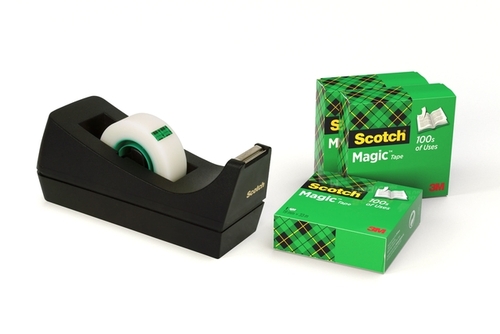 Plakbandhouder Scotch C38 Zwart + 4Rol Magic Tape 19MMX33M