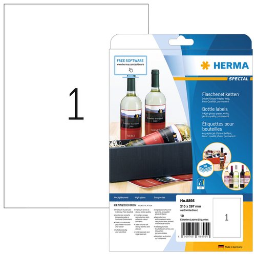 constante naald Gelijk Etiket Herma 8895 210X297MM A4 Glossy Wit 10Stuks | Kantoorartikel | 816673  | Bruna