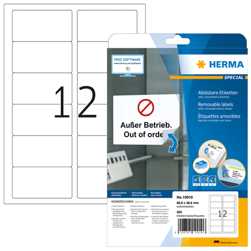 Etiket Herma 10010 88.9X46.6MM Verwijderbaar Wit 300Stuks