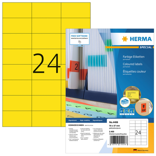 Gemarkeerd Aanpassing eetbaar Etiket Herma 4406 70X37MM Geel 2400Stuks | Kantoorartikel | 817047 | Bruna