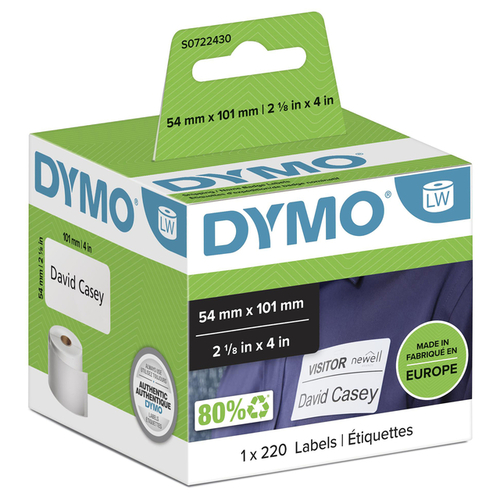 Etiket Dymo Labelwriter Naamkaart 54X101MM 1 Rol Á 220 Stuks Wit