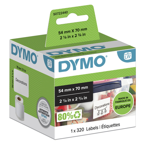 Etiket Dymo Labelwriter Multifunctioneel 54X70MM 1 Rol Á 320 Stuks Wit