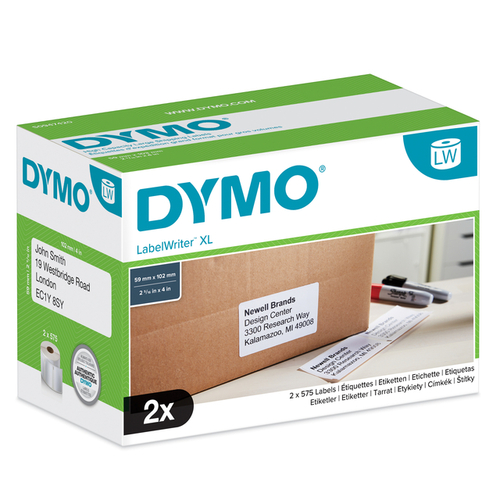 Etiket Dymo Labelwriter 5XL Verzendlabel 59X102MM 2 Rollen Á 575 Stuks Wit