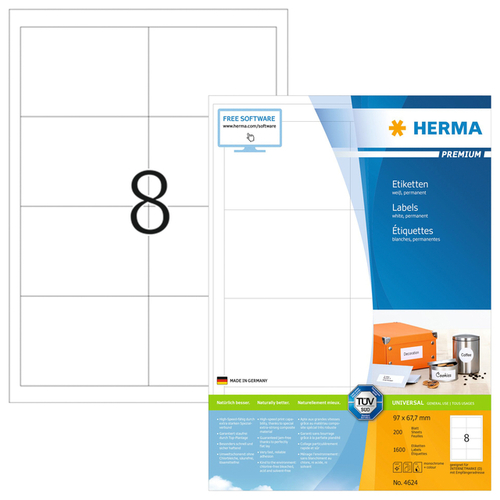 Rubriek demonstratie Demonteer Etiket Herma 4624 97X67,7MM Premium Wit 1600Stuks | Kantoorartikel | 817553  | Bruna