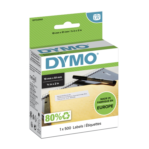 Etiket Dymo Labelwriter Multifunctioneel 19X51MM 1 Rol Á 500 Stuks Wit