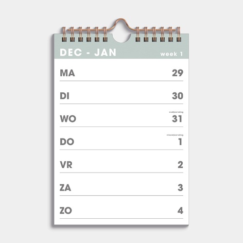 Spiraalkalender A5  2026 Grijsgroen