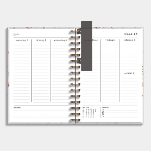 Ringband Agenda 2026-2027 A5 Aquarel Bloemetjes
