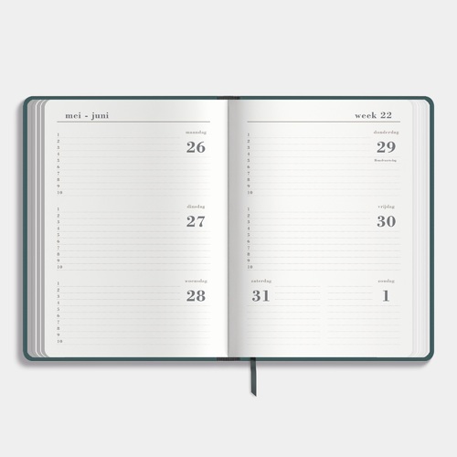 Agenda Luxe D3 25/26 Suedelook Petrolblauw met pennenlus