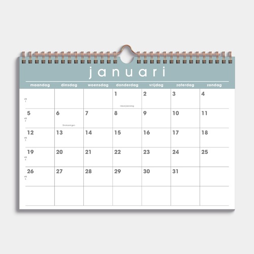 Maandkalender 2026 A4 Grijsgroen