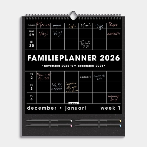 Familieplanner Markers 2026 A3+ Zwart