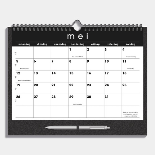 Maandkalender D4 25/26 Lederlook Zwart