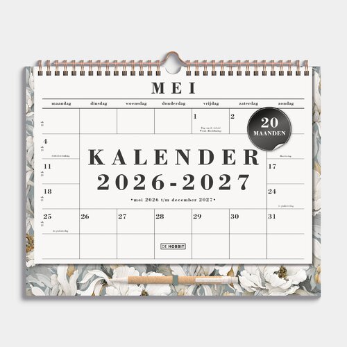 Maandkalender 2026-2027 A4+ Witte Pioenrozen