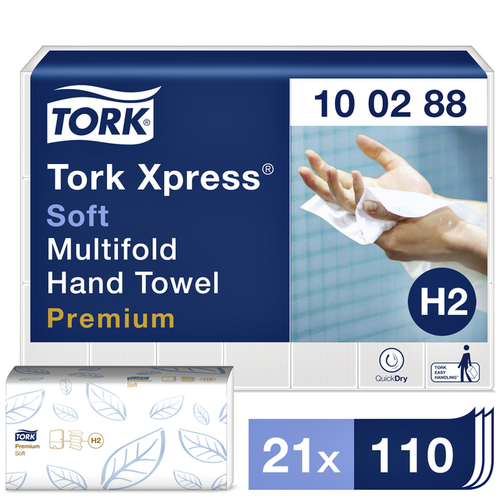 Handdoek Tork H2 Xpress Premium Multifold 2-Laags 212X340MM 21X110 Vel Wit 100288