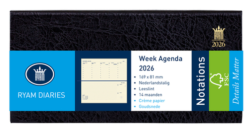Agenda 2026 Ryam Notations Mundior 7Dagen/2Pagina's Landscape Zwart