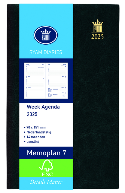 Agenda 2024 Ryam Memoplan 7 Suprema 7Dagen/2Pagina's Zwart