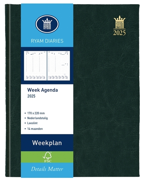 Agenda 2023 Ryam Weekplan 7Dagen/2Pagina's Zwart | Kantoorartikel 900096 | Bruna