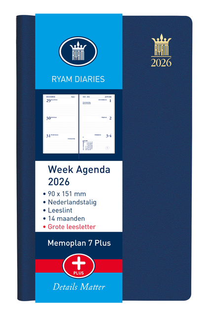 Agenda 2025 Ryam Memoplan 7 Plus Mundior 7Dagen/2Pagina's Assorti