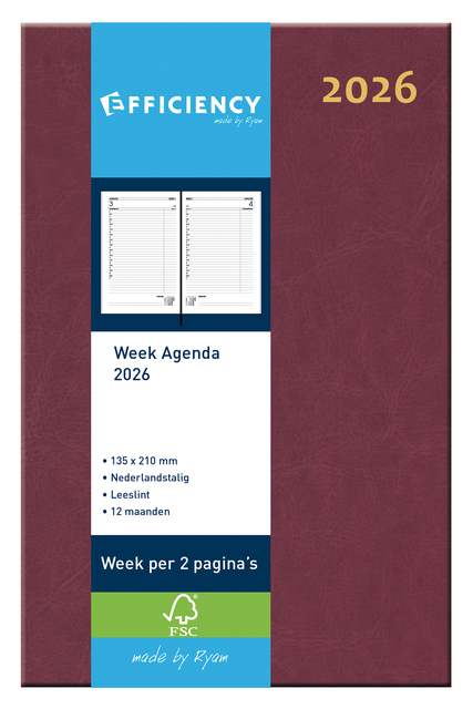 Agenda 2025 Ryam Efficiency Baladek 7Dagen/2Pagina's Bordeaux