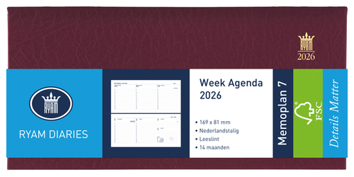 Agenda 2025 Ryam Memoplan 7 Suprema 7Dagen/2Pagina's Landscape Bordeaux