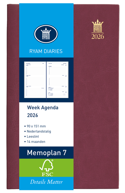 Agenda 2025 Ryam Memoplan 7 Suprema 7Dagen/2Pagina's Bordeaux