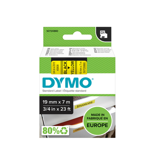 Labeltape Dymo Labelmanager D1 Polyester 19MM Zwart Op Geel