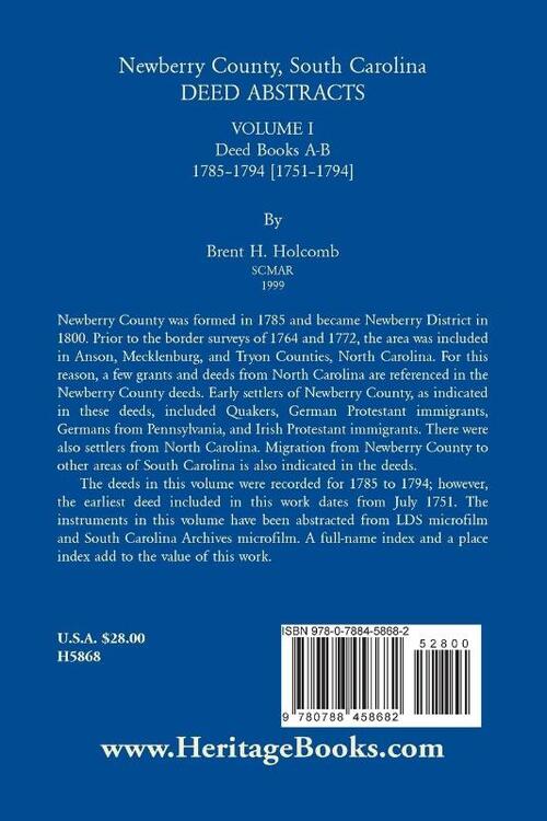 Newberry, County, South Carolina Deed Abstracts, Volume I