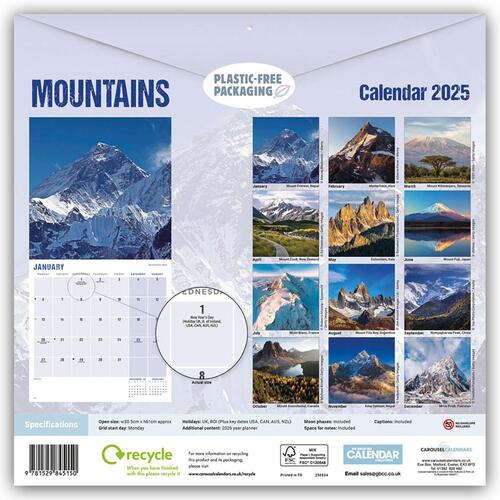 Mountains Square Wall Calendar 2025