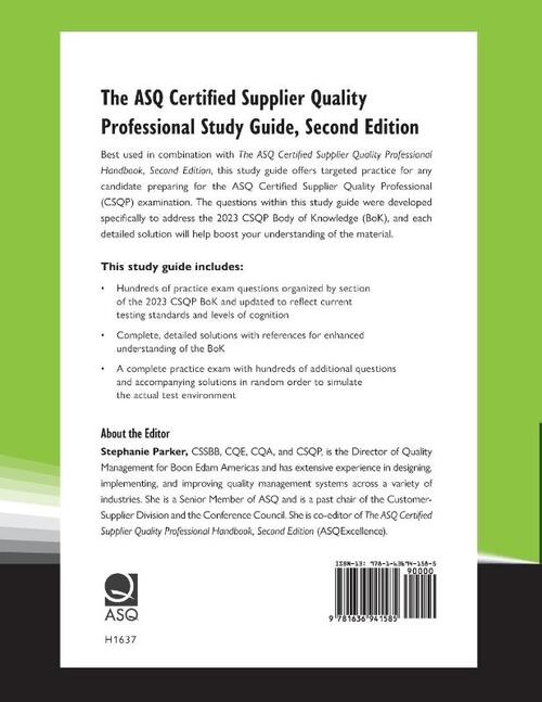 The ASQ Certified Supplier Quality Professional Study Guide