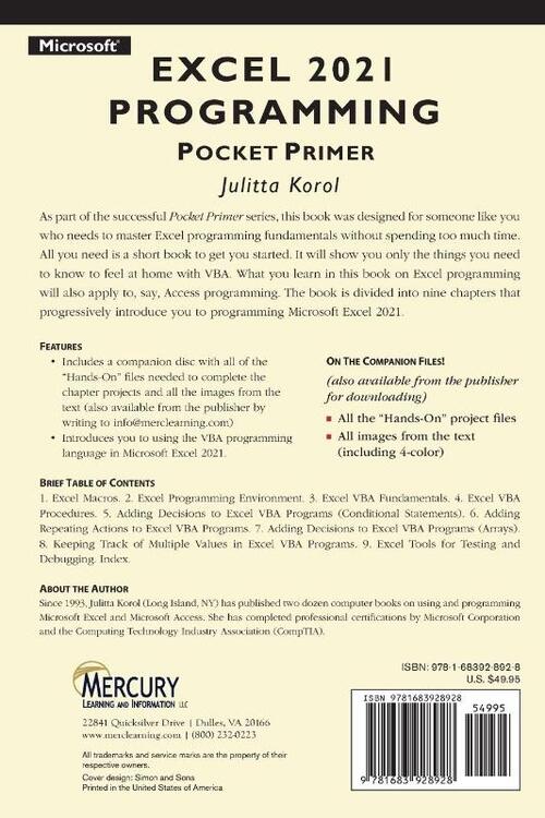 Microsoft Excel 2021 Programming Pocket Primer