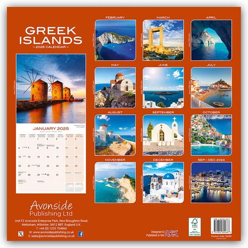 Greek Islands Calendar 2025 Square Travel Wall Calendar - 16 Month