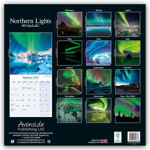 Northern Lights Calendar 2025 Square Travel Wall Calendar - 16 Month