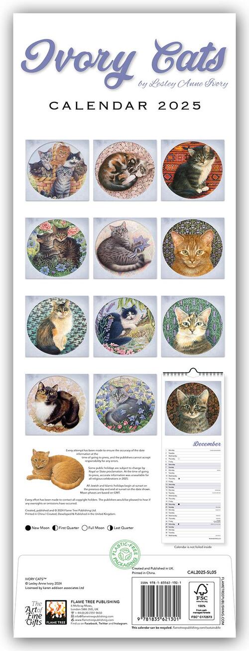 Ivory Cats Slim Calendar 2025 (Art Calendar)